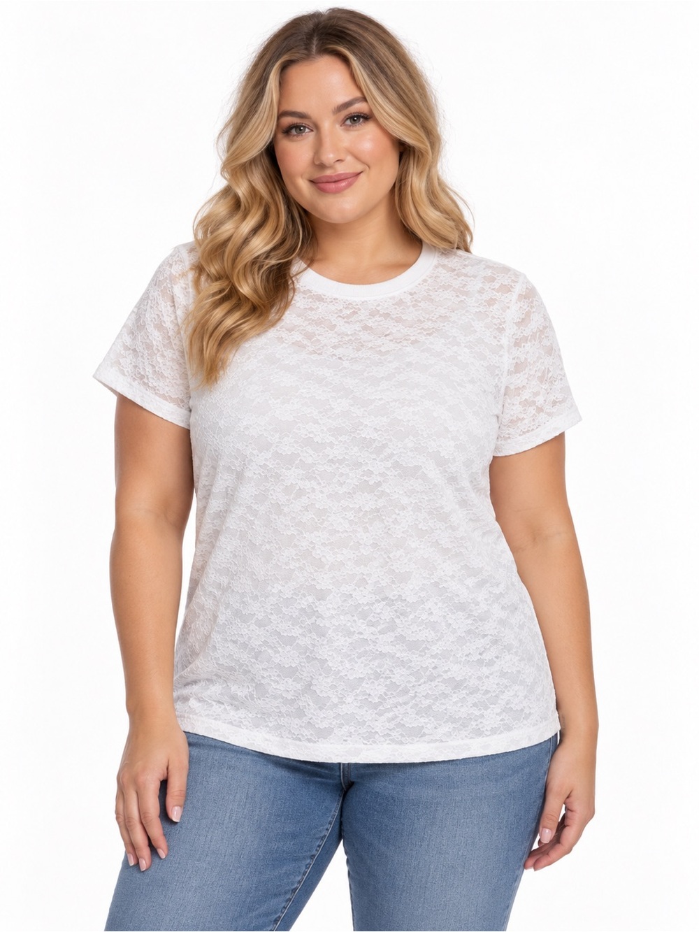 aerie White Lace Short Sleeve Crewneck Tee